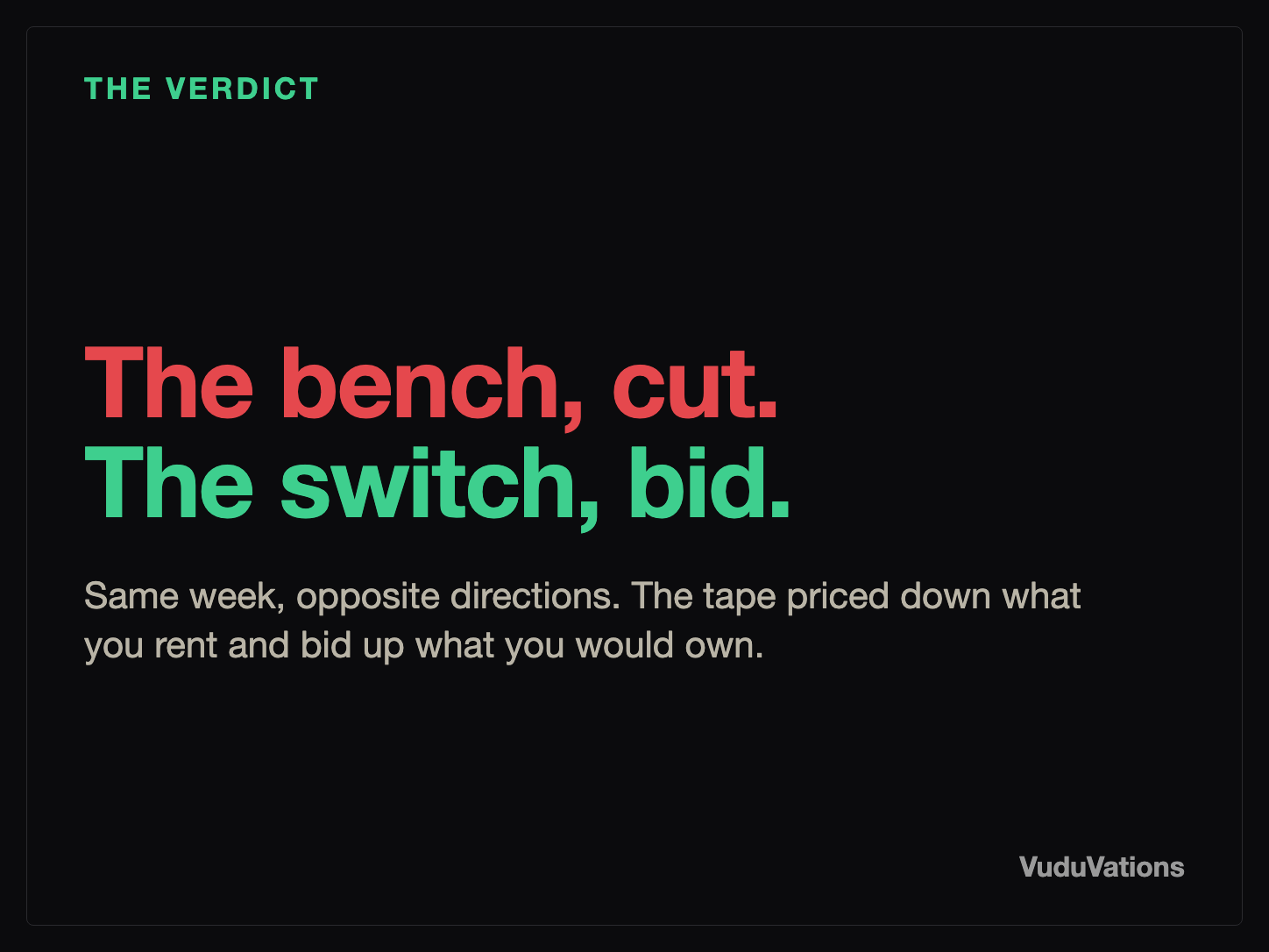 The market's two moves in one week: priced down the bench and the mainframe, bid up the switch.